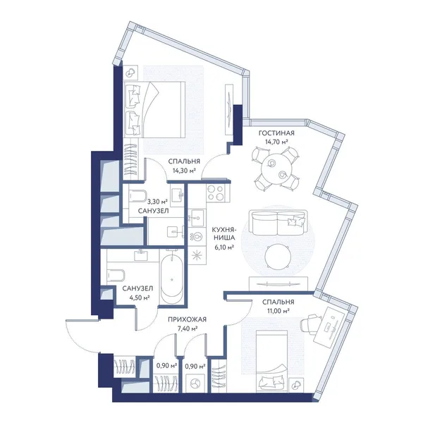 2-комнатная квартира, 62,2 м²