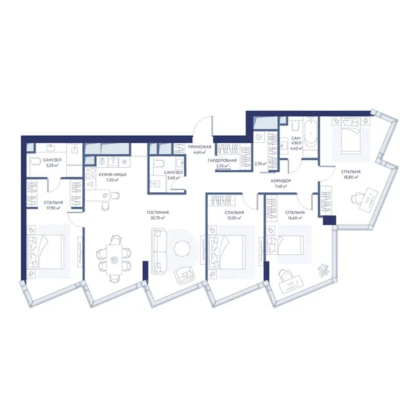 4-комнатная квартира, 139,3 м²