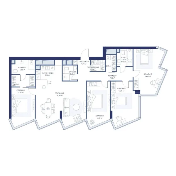 4-комнатная квартира, 143,4 м²